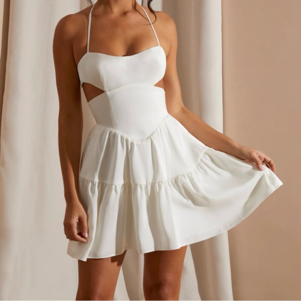 Halter neck cut out mini dress